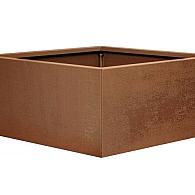 *Plantenbak Vlak Corten 90x90x40 cm, met poten of zwenkwielen leverbaar; een bodem is verplicht.